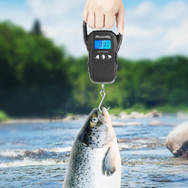 AHOSOUTLY Fish Scale,110lb/50kg Large Handle,Large Backlit LCD Display,Digital Fish Scale with Built-in Measuring Tape, Fishing Gifts for Men,Black… - Image 5